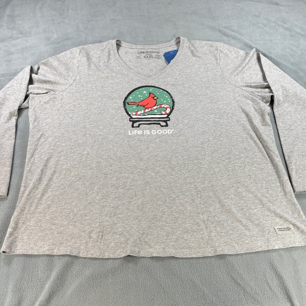 Life is Good Womens XXXL Gray Cardinal Snow Globe Crusher Long Sleeve Tee NWT